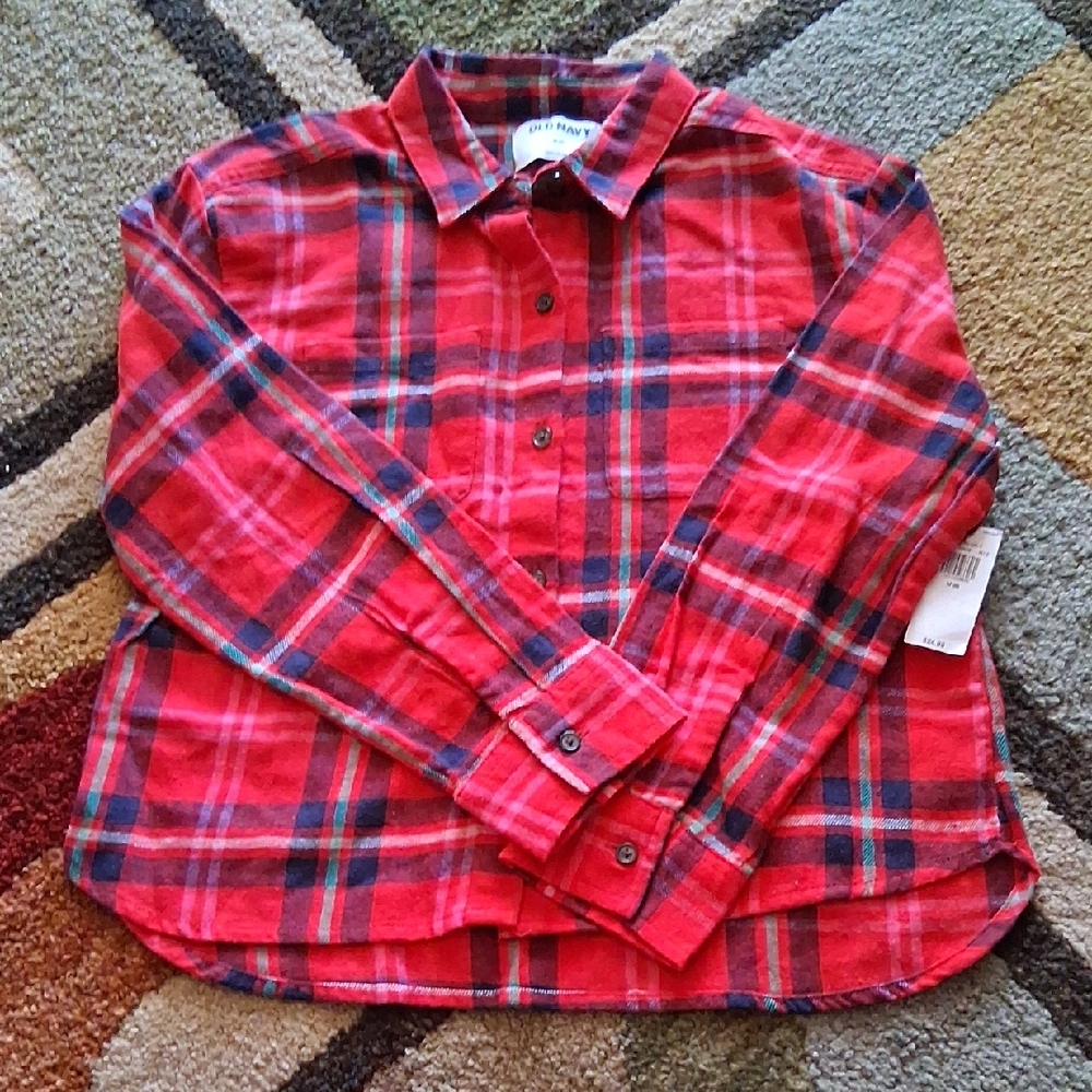 Old Navy Red and Blue Plaid Button-Down Shirt